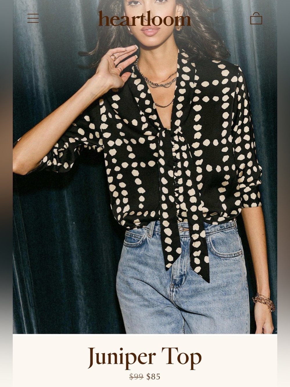 Heartloom Black and White Dot Tie-Neck Blouse